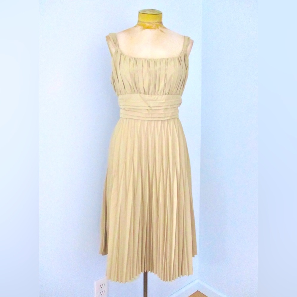 Anne Klein Khaki Pleated Formal/Event Dress.